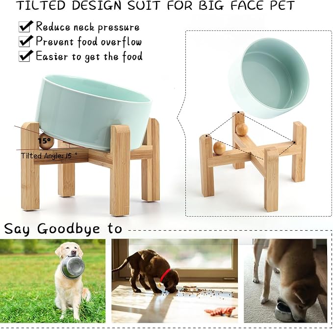 Petygooing Raised/Elevated 15°Slanted Ceramic Dog Bowl for Small Breeds,Tilted Anti Slip Pet Bowl,Food Water Dish with Stand for Cats and Small Dogs Puppy 13.5 OZ (5.1In / 1.7 Cups) Blue Sky - Image 5