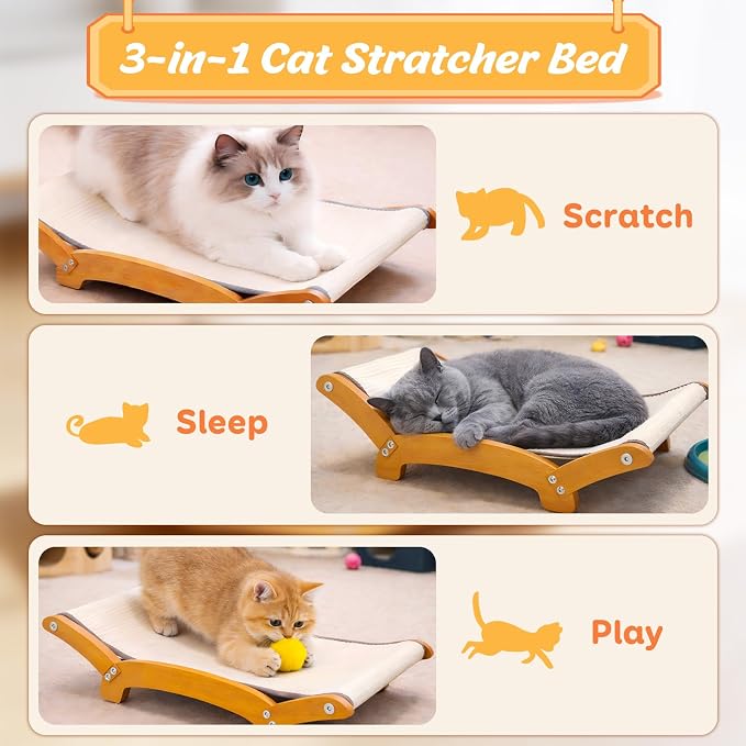Sisal Cat Scratcher Bed for Indoor Cats, 26.3in Wooden Scratching Board | Natural Sisal Fiber,Solid Wood Frame,Cat Hammock & Lounger,Scratch Pad for Large Cats,Space-Saving,Multi-Cat households,Beige - Image 4