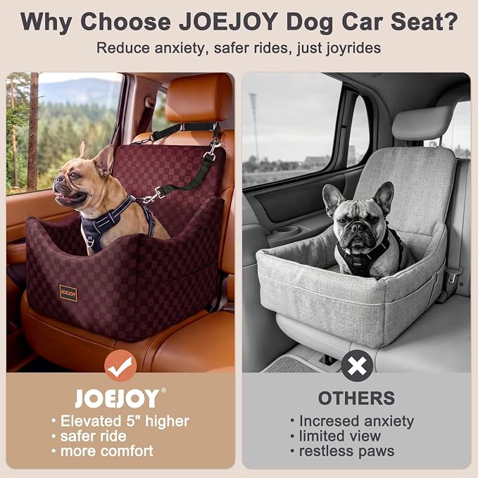 JOEJOY Elevated Dog Car Seat for Small/Medium Dogs up to 36 lbs, Memory Foam Booster Seat with Detachable Washable Cover, Travel-Safe Car Bed with Safety Belts & Storage Pockets, Red - Image 4
