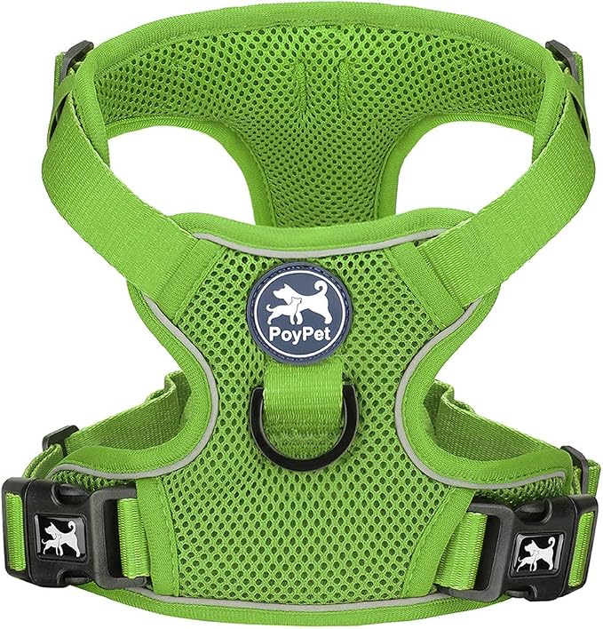 PoyPet Mesh Dog Harness, Reflective Breathable Puppy Vest for Large Dogs | Lightweight, Soft Air Mesh, Back D-ring, Adjustable, Comfortable, Double Padded, No Choke, for Daily Walking, L, Grass Green by PoyPet