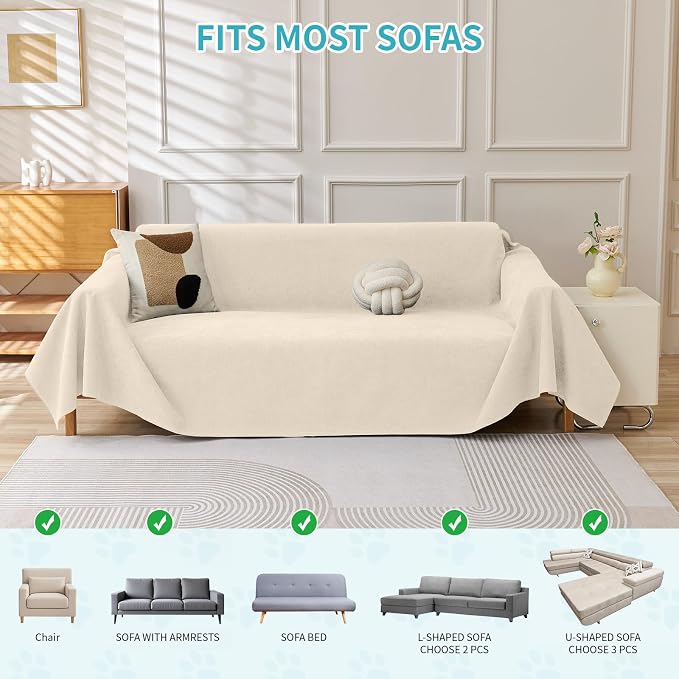 Warmstar Couch Protector from Cat Claws, Waterproof Couch Cover Anti Slip,Couch Cover 3 Cushion Sofa Washable,Anti-Scratch Pet Sofa Cover Heavy Duty,91"X134", Beige - Image 5