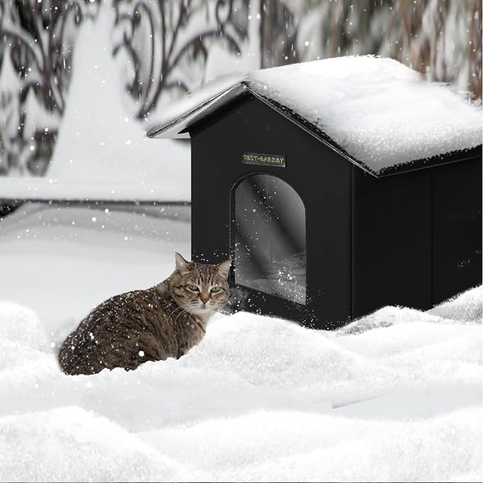 Outdoor Insulated Cat House for Feral Medium Cats Weatherproof | Indestructible windproof shelter with mat & clip, insulated waterproof design, fits stray & feral cats for winter outdoor use - Image 8
