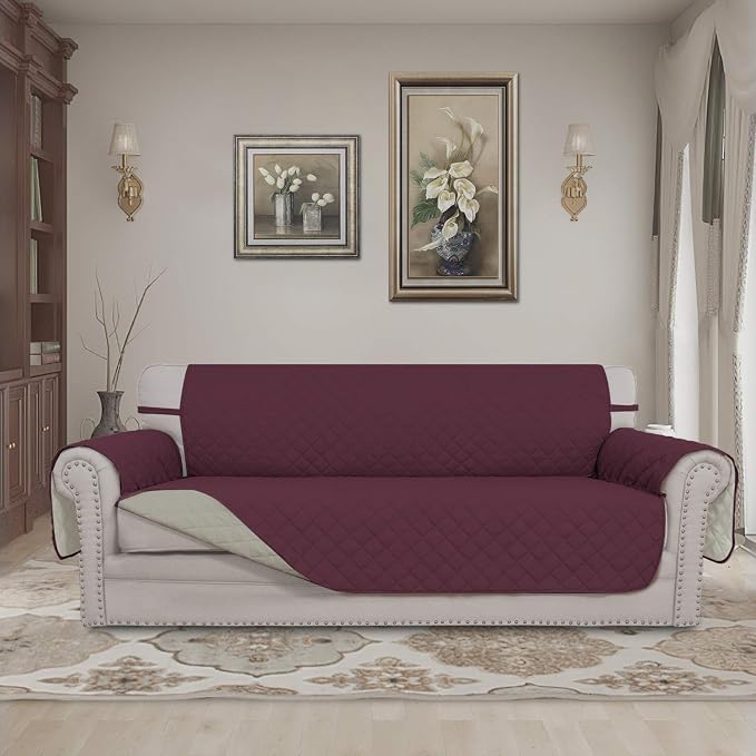 Easy-Going Reversible Couch Cover, 3 Cushion Sofa, Large, Wine/Beige | Machine Washable Slipcover For Dogs, Water Resistant Furniture Mat For Living Room, Non-Slip Sofa Cover, Pet Friendly - Image 2