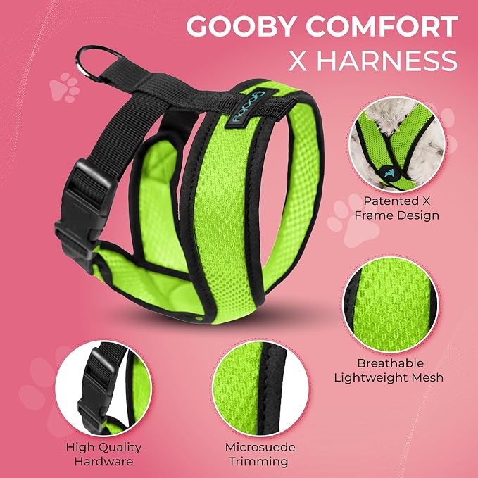 Gooby Comfort X Head-in Dog Harness, Choke-Free, Green, X-Large | Patented choke-free X-frame; Secure head-in fit; Lightweight breathable mesh; Back metal D-ring; Machine washable - Image 4