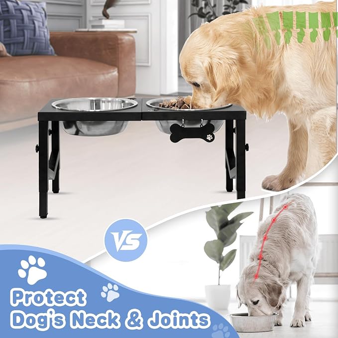 Elevated Dog Bowls, 4 Height Adjustable Metal Raised Bowl Stand with 2 Large 111 oz Stainless Steel Food Bowls & Spill-Proof Mat, Adjusts to 16.2'', 14.4'', 12.6'', 10.8'' for Large/Extra Large Breeds - Image 3