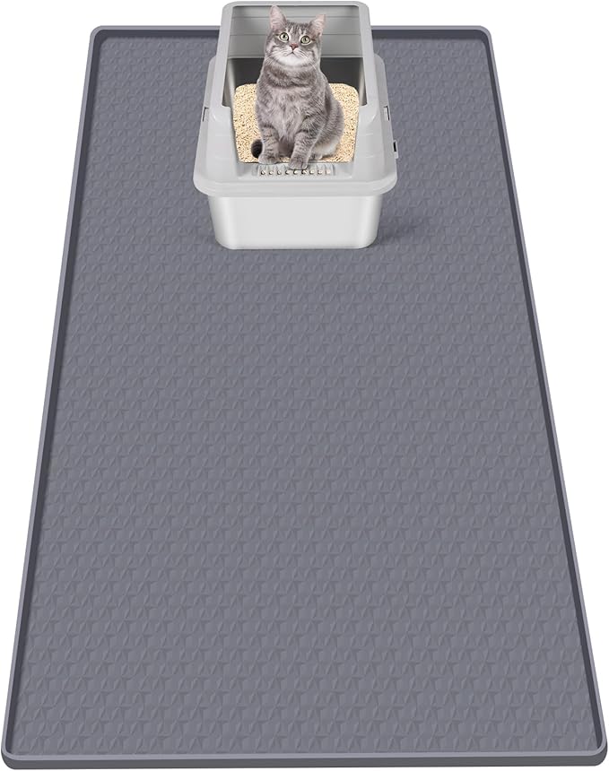 Cat Litter Mat for Litter Box 51"x25.6" Extra Large Silicone Mat,Light Grey | Waterproof Non-Slip Litter Box Mat with Raised Edges, Cat Litter Trapping Mat for Pet, Cat Litter Rug for Floor by Bartuke