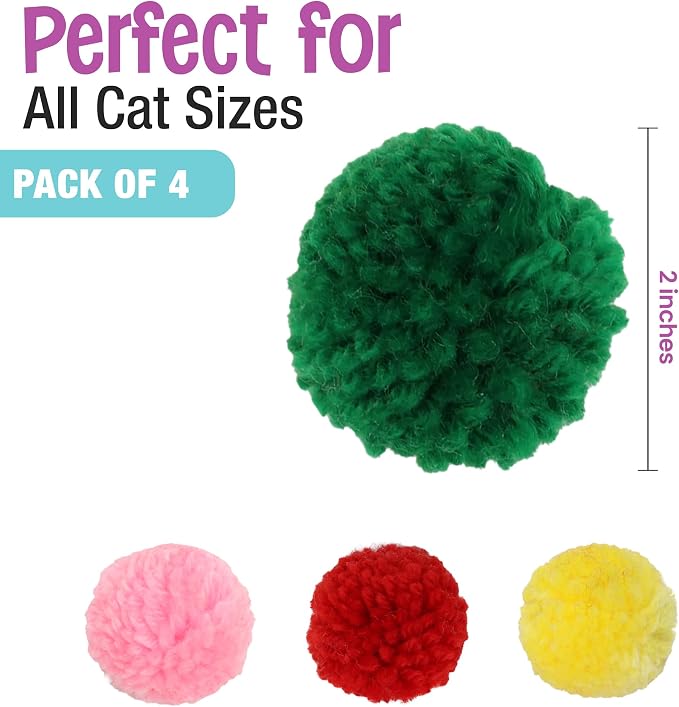 SPOT Wool Pom Poms Cat Toy - Interactive Wool Balls Cat Toy with Catnip for Cats and Kittens to Bite, Swat and Chase - 1.5 inch, 4 pcs - Image 9