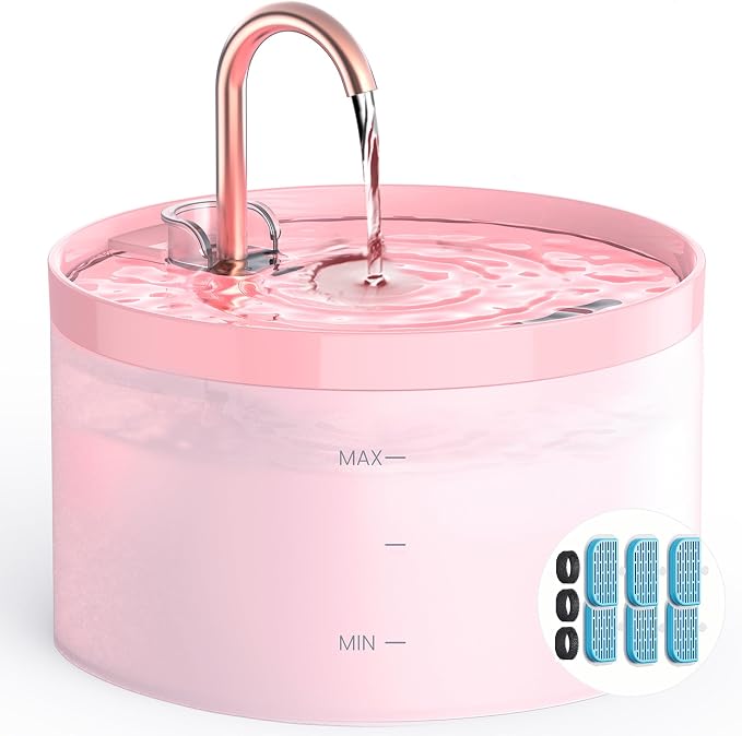 Cat Water Fountain for Cats Indoor: 67oz/2L GIOTOHUN Cat Fountain - Silent Pet Water Fountain for Drinking - Pink Cat Drinking Founttain - Faucet Pet Fountain - Contains 6 Filters + 3 Sponges by GIOTOHUNPetLife