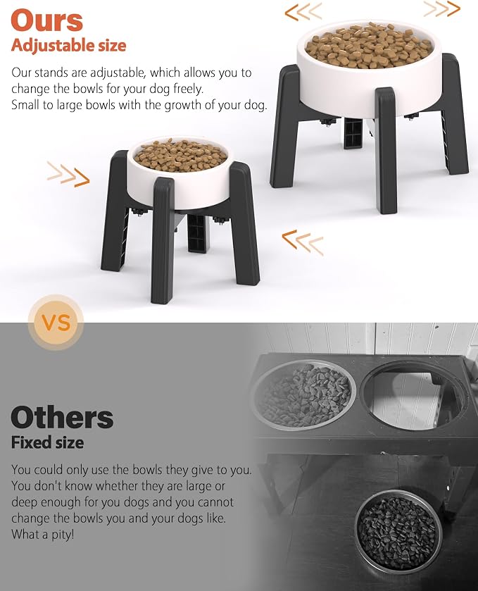 Dog Bowl Stand with Adjustable Width [2 Pack, Stand Only] | Elevated Pet Water & Food Bowl for Medium Dogs, Stable and Anti-Slip Raised Bowl - Image 2
