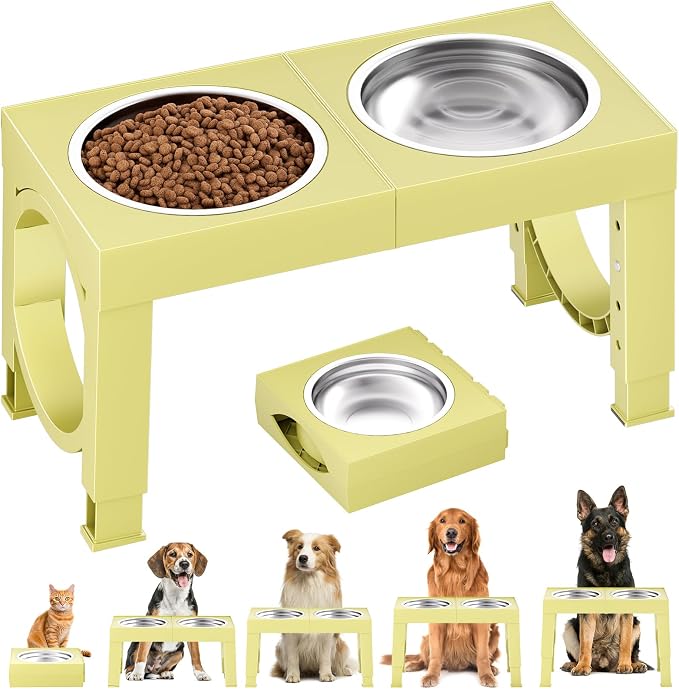 XIAZ Elevated Dog Bowls Large Breed Raised Dogs Bowl Stand Large/Medium Sized Dog Stainless Steel Food Water Bowl Stands 5 Heights Adjustable 9/11/12/15in Pet Feeder Dish Station by XiaZPet
