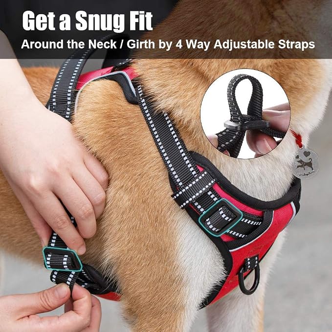 PoyPet No Pull Dog Harness Large, Reflective Vest with Front Clip & Handle | Easy On/Off, No Choke, Adjustable, 2 Leash D-rings, Soft Padded, Breathable, Oxford, for Walking Training, XL, Red - Image 5