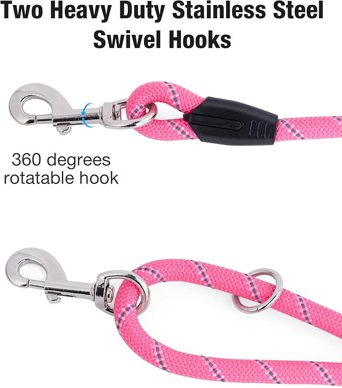 Long Dog Leash for Training - 16FT/30FT/50FT/100FT, Reflective with Lockable Hook, Heavy Duty for Large/Medium/Small Dogs - Pink 50FT - Image 4