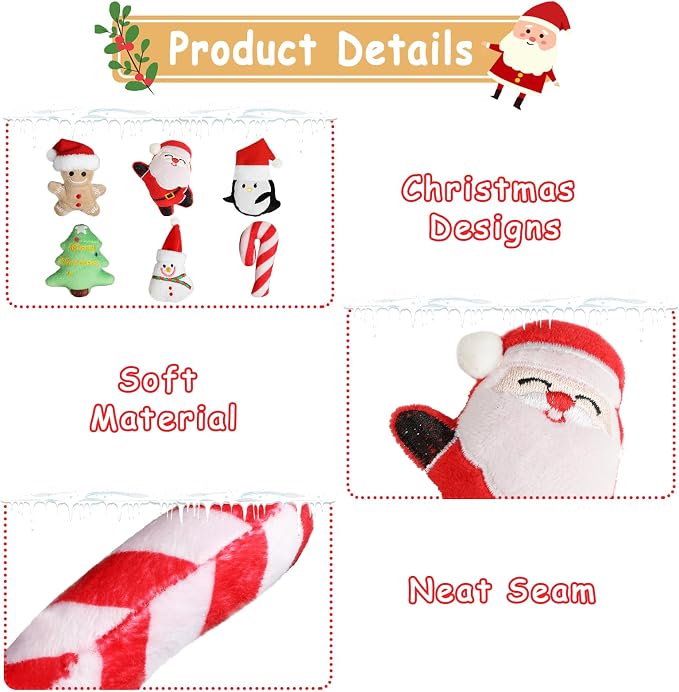 FOIMAS 6pcs Christmas Catnip Toys,Xmas Cat Toys Plush Santa Claus Snowman Tree Interactive Chew Bite Toys for Cat Kitten Indoor - Image 4