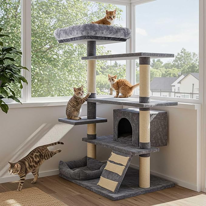 Abbylike 2 Pcs Cat Tree Replacement Bed Covers,15.7 x 15.7 Inch | Elastic Band for Cat Tree Replacement Parts, Grey Plush Perch Shelves Covers, Easy to Clean and Machine Washable - Image 5
