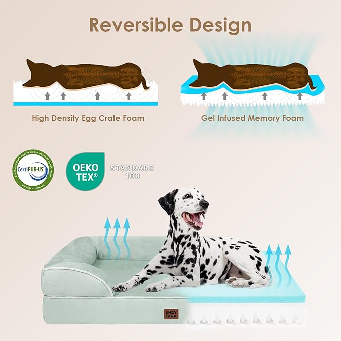 EHEYCIGA Orthopedic Large Dog Bed, Waterproof Memory Foam, Non-Slip Bottom, Sage Green, 36"L x 27"W x 6.5"Th | Non-Slip Bottom and Egg-Crate Memory Foam XL Dog Couch Bed with Washable Removable Cover, Sage Green - Image 4