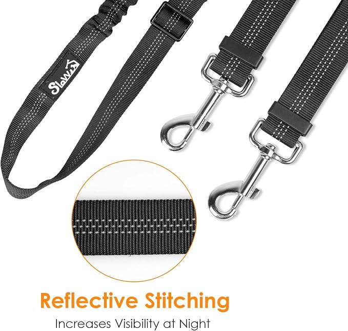 AUTOWT Double Dog Leash, No Tangle 360°Swivel Rotation Reflective Lead Attachment Adjustable Length Dual Two Dogs Lead Splitter, Comfortable Shock Absorbing Walking Training for 2 Dogs - Image 3