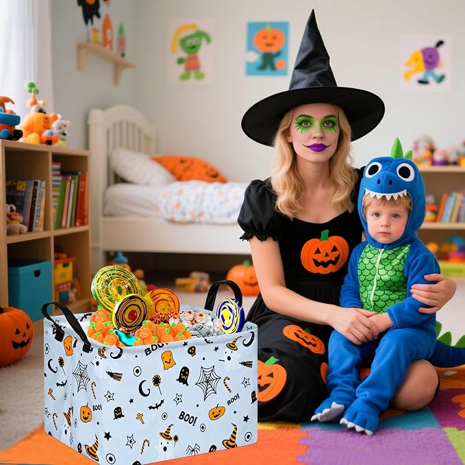 MAIZMZ Halloween Storage Basket Pumpkin Ghost Gift Basket for Kids Foldable Toy Box Waterproof Organizer Bin Laundry Nursery Hamper for Home Office Dorm Closet Shelf - Image 2