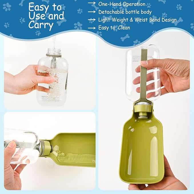 Portable Dog Water Bottle-18 Oz Leak-Proof Green Water Bowl Dispenser for Walk Hiking or Travel - Image 5