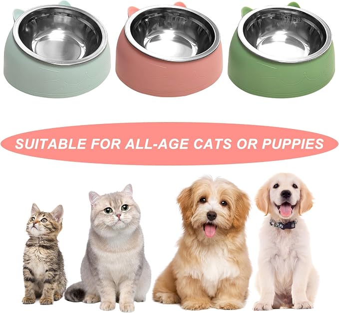 7 Pcs Raised Cat Food Bowl Stainless Steel Tilted Feeding for Little Cat Raised 15° Elevated Pet Dish for Kitten Puppy Anti-Slip Detachable Pet Stainless Steel Slope Base Food Bowl with 5 Food Scoop - Image 5