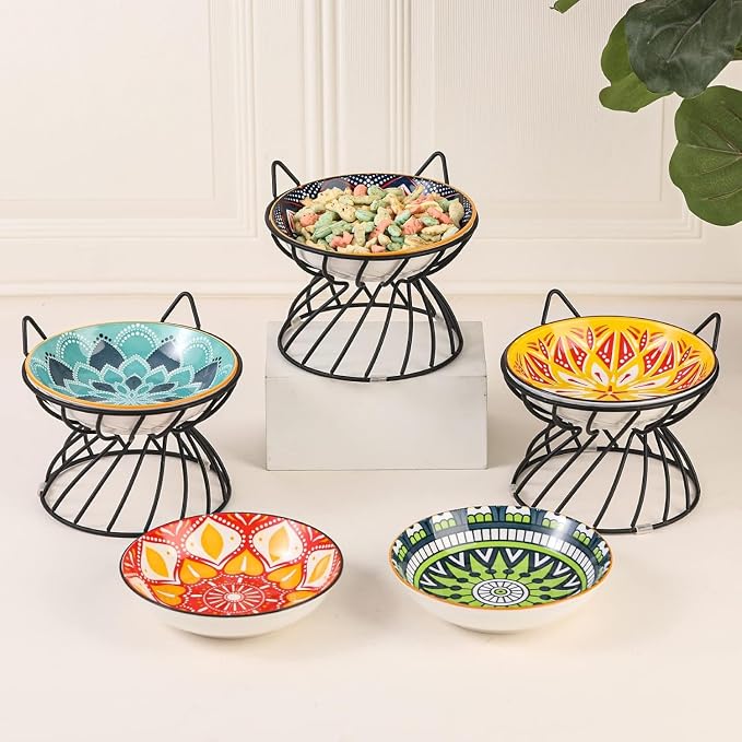 Metal Stand for Cat Dish - Raised Cat Bowl Holder with Anti Slip Sleeves - Black Iron - Elevated, Anti Vomiting, Backflow Prevention - 5.9 x 4.7 inches - Image 7