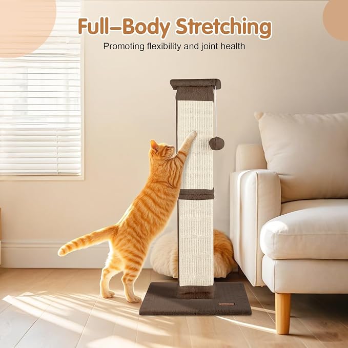Cat Scratching Post 33 inch for Indoor Cats, High Cat Scratch Post Brown, Cat Tree for Full-Body Stretching, Protect Your Furniture - Image 6