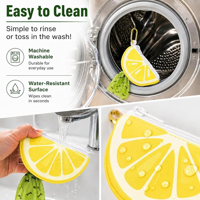 Lemon Dog Poop Bag Holder - Cute Leash Dispenser for Dog Walking | Dog Poop Bag Holder & Trash Carrier, Leash Attachable Dispenser for Poop Bags, Cute Durable Walking Accessory - Image 5