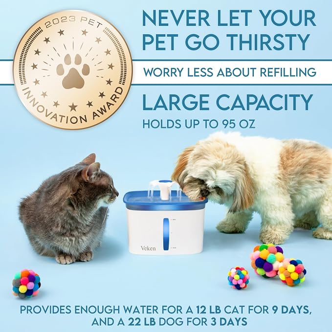 Veken Innovation Award Winner 95oz/2.8L Cat Water Fountain | Automatic Pet Fountain Dog Water Dispenser with Replacement Filters & Silicone Mat for Cats, Dogs (Blue, Plastic) - Image 3