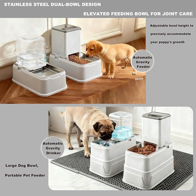 Elevated Dog Bowls Set, 1 Gallon Automatic Gravity Food Feeder & Water Dispenser with Stainless Steel Bowls, Adjustable Elevated Feeder for Small Medium Large Dogs, Anti-Choking & Neck Protection - Image 3