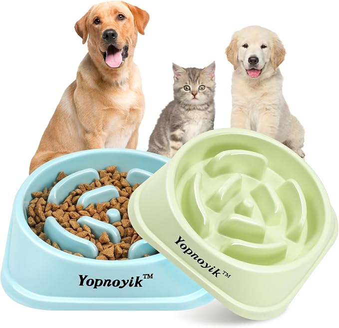 2 Pack Slow Feeder Dog Bowls for Medium Dogs & Cats | Non-Slip Base, Anti-Choking Design, Reduces Bloating & Overeating, Easy to Clean, 1.5-2 Cups by Yopnoyik