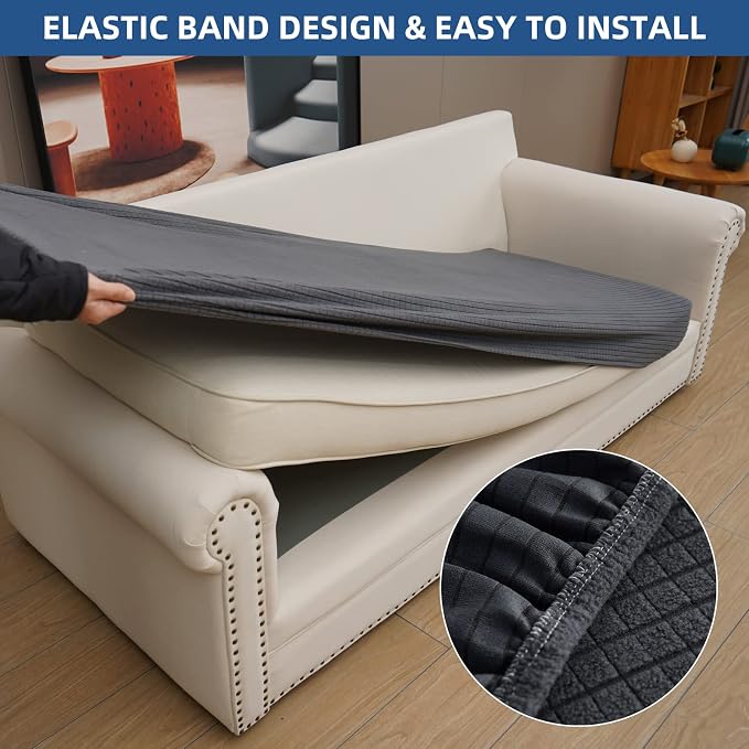 Eismodra Couch Covers for 3 Cushion Couch Sofa Magic Stretch Sofa Slipcover for Dogs Pet L Shape 2 Seat Replacement Furniture Protector,Dark Gray Length 65-78 inches(Only 1 Piece) - Image 4