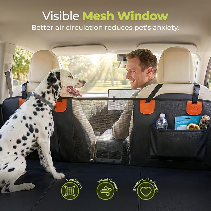 Back Seat Extender for Dogs, Hard Bottom Dog Car Seat Cover for Back Seat, Upgraded Waterproof PU Leather, Easy to Clean, Anti-Scratch & Durable Dog Hammock for Car and SUV, Holds 400lbs, Black - Image 6