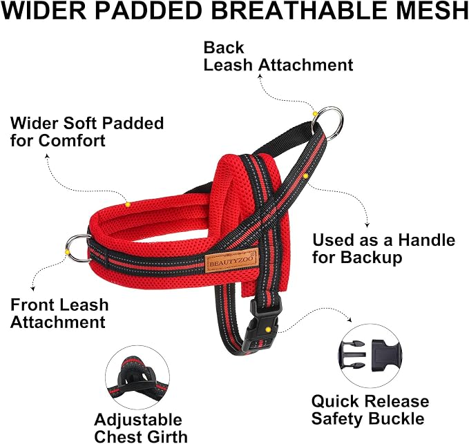 BEAUTYZOO Small Dog Harness and Leash Set, No Pull Step in Puppy Vest | Breathable Mesh with Handle, Reflective, Adjustable No Choke Escape Proof, Lightweight, Easy Control for Walking, Red&Black S - Image 7