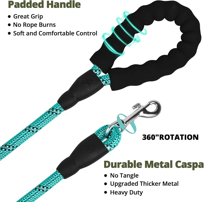 jenico Long Dog Leash 15FT: Heavy Duty Rope Leashes for Dogs Training with Swivel Lockable Hook Reflective Threads Bungee and Padded Handle - Dog Lead for Large Small Medium Dogs Outside Walking - Image 2