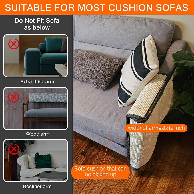 NATUYA Furniture Protectors from Cats-Cat Couch Protector Large Sisal Cat Scratching Mat-Protect Sofa Corner Cushion Chair (Sisal Armrest - Right) | Couch Protector,Large , Furniture Protectors, Sofa Corner Cushion - Image 4