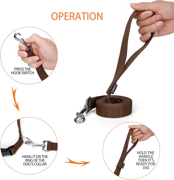 Strong Durable Nylon Dog Training Leash, 1 Inch Wide Traction Rope, 6 ft 10ft 15ft Long, for Small and Medium Dog (Brown, 6 Feet) - Image 3