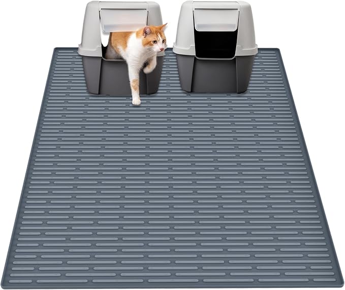 40"x30"(100cmx75cm) Extra Large Silicone Cat Litter Mat, XXL Litter Trapping Mat for Under Litter Box, Non-Slip Waterproof Kitty Litter Catcher, Easy to Clean Mat for Cats, Gray Blue by WelcometoULTIBE
