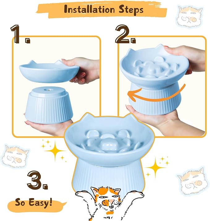 Unbreakable Raised Slow Feeder Bowl for Cats and Small Dogs, Elevated Cat Bowls, Detachable Slow Feede Bowl, Heavy Weighted, Non-Slip Feeder, Dry & Wet Food, Whisker Friendly (Blue; 6.2'') - Image 9