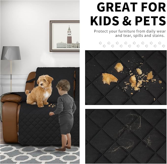 Easy-Going Reversible Couch Cover for 3 Seat Recliner Sofa, Black/Beige | Washable Sofa Slipcover For Dogs, Sofa Cover For Recliner, Furniture Protector Mat, Pet Friendly - Image 3