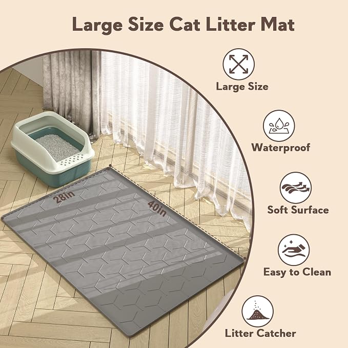 Garoopion Silicone Cat Litter Mat Large 40" X 28", Easy to Clean, Dark Gray | Large Size Waterproof Silicone Mat with Raised Edges, Catch Litter, Protect Floor from Urine, Multi-Use for Dog/Sink/Kitchen - Image 5