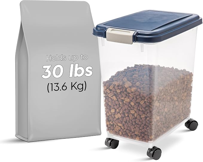 IRIS USA Dog Food Storage Container, Up to 30 lbs, Navy, Made in USA | Wheels for Mobility, Airtight Seal, BPA-Free, Best for Bird Seed, Cat food, Cat Litter, Chicken Feed, Pellets - Image 3