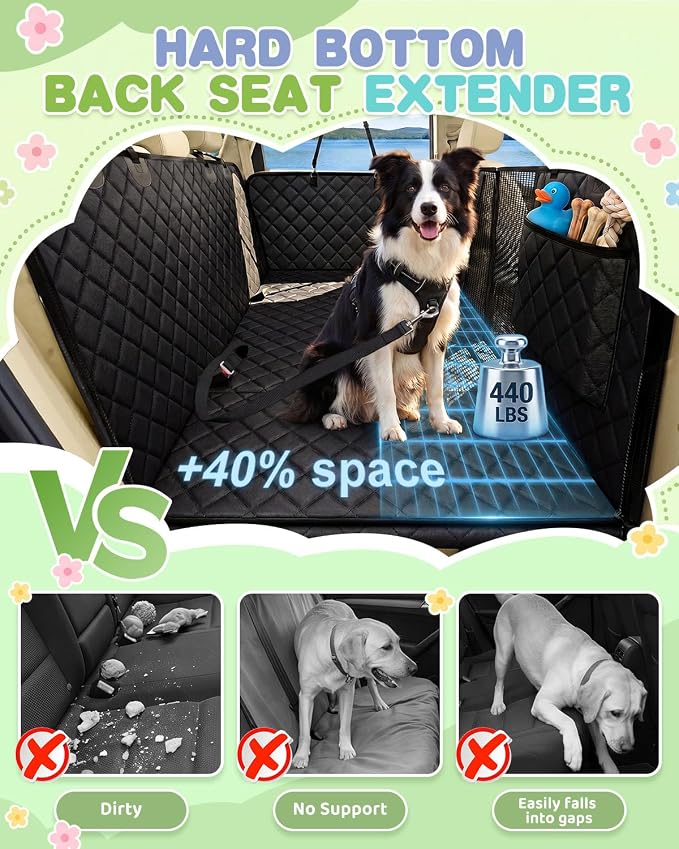 Dog Car Seat Cover, 600D Heavy Dute Car Seat Cover for Dogs Pets,100% Waterproof Anti-Scratch Nonslip Dog Hammock for Cars, Seat Covers Protector with SeatBelt for Sedan SUV Truck XLPRO Hard Black - Image 2