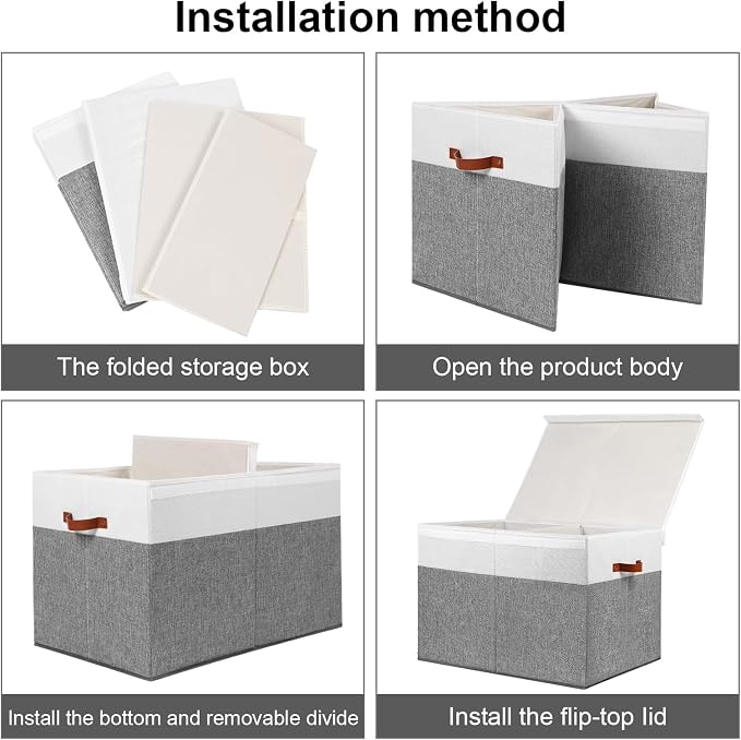 Large Toy Storage Box with Lid, Toy Chest Bin Boxes Basket with Dividers | Sturdy Toy Organizer Bin for Kids, Boys, Girls, Nursery, Living Room, Bedroom, Playroom 26"x17" x17" (Grey and White) - Image 7