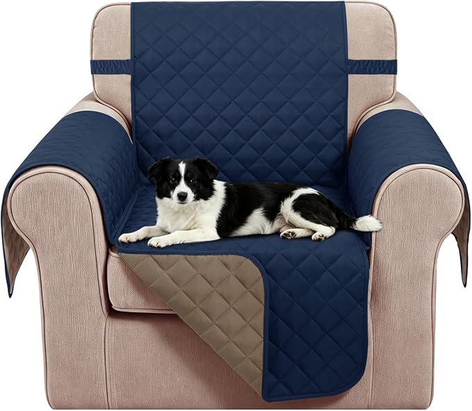 Reversible Recliner Chair Covers, 23" Chair, Navy/Camel | Chair Covers for Living Room with Elastic Straps, Water Repellent, Chair Protectors Covers for Dogs by LuxshareHome