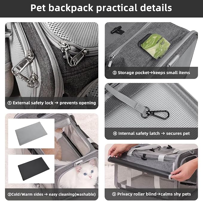 Cat Carrier Soft Sided Dog Carrier Airline Approved Pet Carrier for Small Dog/Cat Bag (17.32" L×10.63" W×9.84" H) with 1 Poop Bags and 5 Pee Pads,Ideal for Medium-Large Cats Small Dogs - Image 4