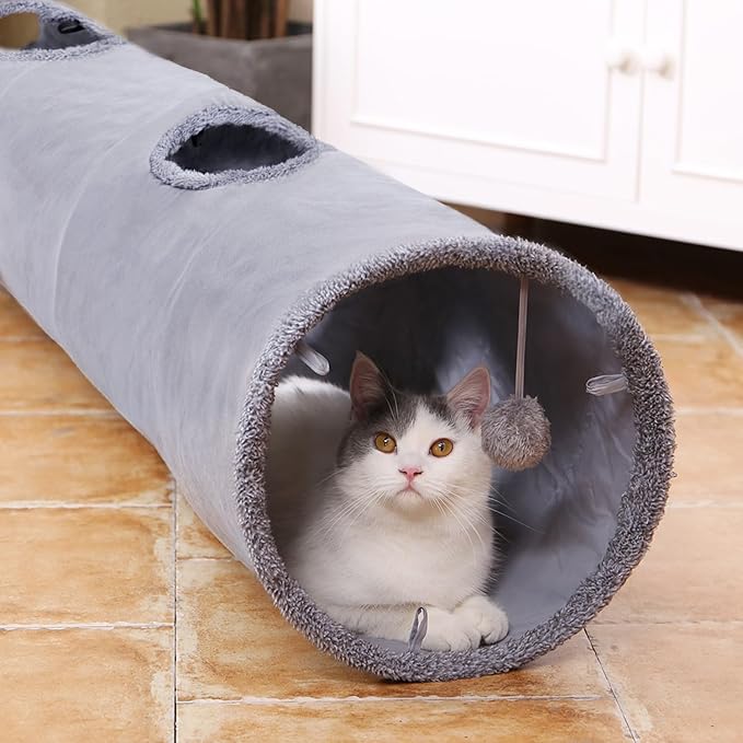 PAWZ Road Cat Tunnel 51 Inches Long Cat Toys Collapsible Tunnel 12”Diameter | Large Cats Tube for Big Cats,Rabbits and Puppy Extra Long Cat Play Tunnel Straight with 2 Peepholes for Indoor&Adult Cats - Image 2