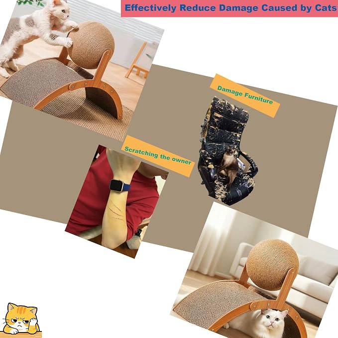 Cat Scratcher with Sisal Ball & Tunnel Toy, Dual-Surface Furniture Protector for Cats, Chinchillas, Hamsters, Rabbits - Stable Wide-Base Arch Design(Not for Large Cats) - Image 7