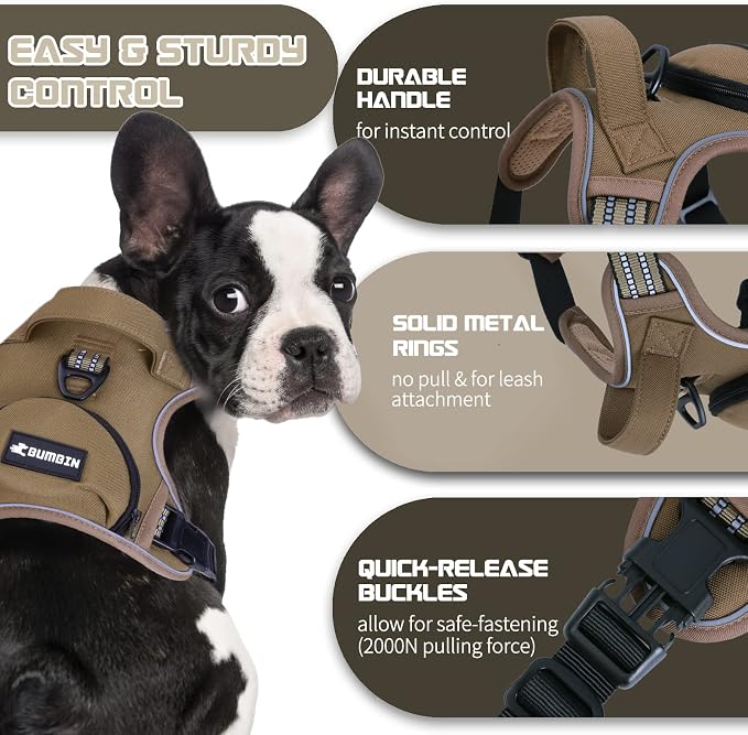 No Pull Dog Harness for Large Dogs, Adjustable No Choke Pet Vest with Dog Leash Fit Smart Reflective Pet Walking Harness for Training Easy Control Soft Handle Brown XL - Image 3