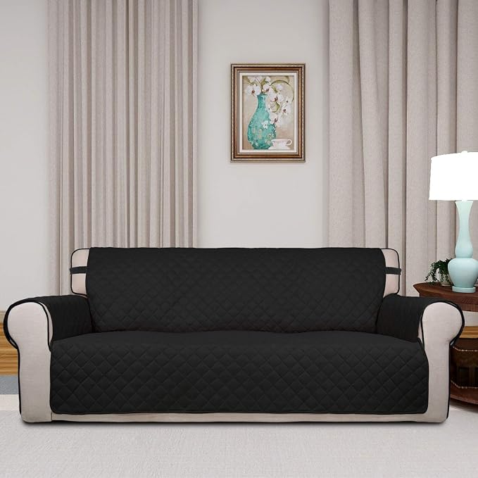 PureFit Reversible Quilted Couch Covers for Dogs Oversized Sofa Cover 78” | Black/Beige, Water Resistant Couch Protector, Washable Pet Couch Cover with Non Slip and Elastic Straps For Kids - Image 2