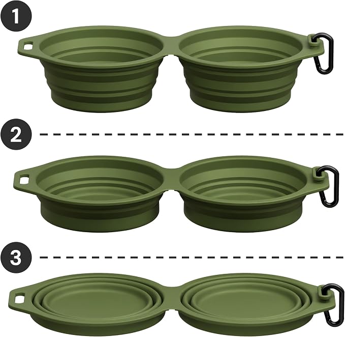 Pup Culture Dual Collapsible Dog Bowls | Silicone Travel Water Bowl for Dogs | Food Grade, No Plastic Rim, Portable Dog Bowl for Food and Water - Easy to Clean | BPA Free and Safe for Your Pup-Green - Image 5