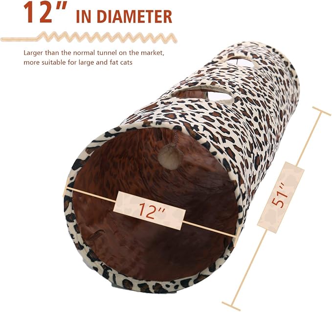 PAWZ Road XL Collapsible Cat Tunnel for Fat Cats & Rabbits - 51"x12" Extra Wide Pet Play Tunnel with 12-Inch Diameter for Large Cats, Small Dogs - Image 2